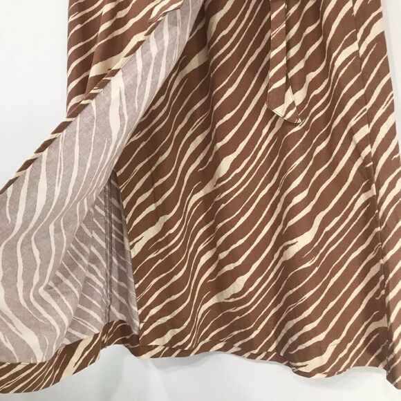 A New Day Khaki Cream Zebra Stripe Linen Blend Midi Wrap Skirt NEW - Picture 7 of 16